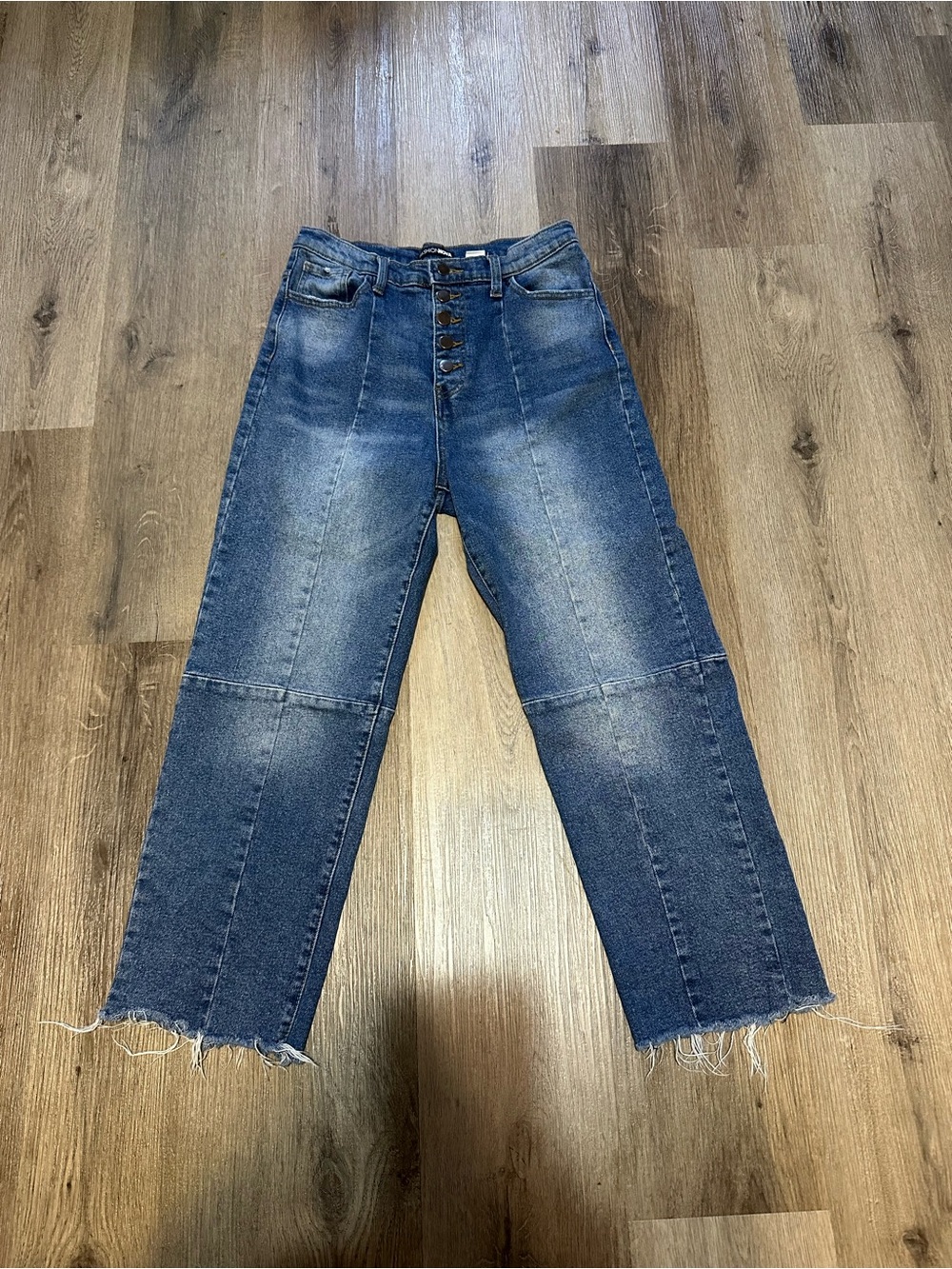 Fashion Nova Button-Fly Cropped Blue Denim Jeans